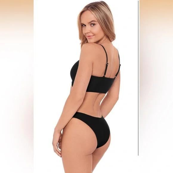 Sports Illustrated Swim Bikini Top Black XL Women's Shirred Tie Midkini Top B4 - Picture 3 of 6